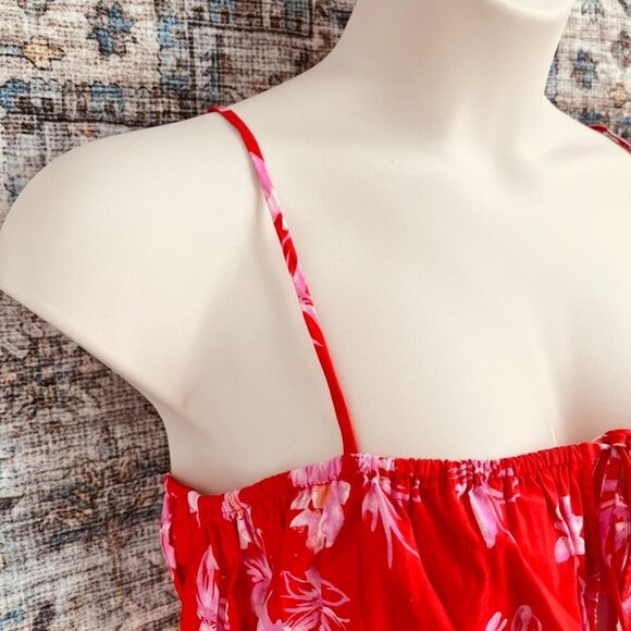 WAYF Halter Top Tank Size XL Tie Front Red Pink Flowers Summer Vacation New - Picture 3 of 11